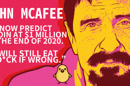 John McAfee吃雞倒數372天，比特幣能否在2020底前達到一百萬美元？