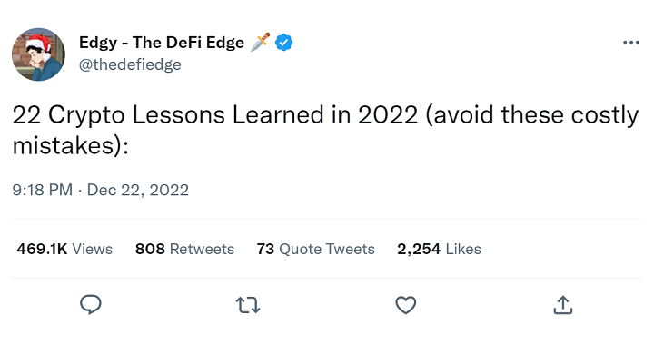 The DeFi Edge 分享《2022 年加密貨幣教會我的 22 堂課》，用錢買來的教訓無私分享給你