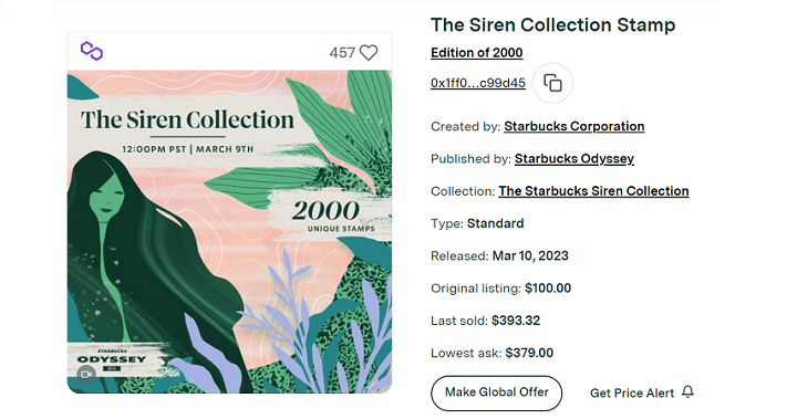 星巴克推出其首個付費 NFT 系列 The Siren Collection，發售後不到 20 分鐘即售罄
