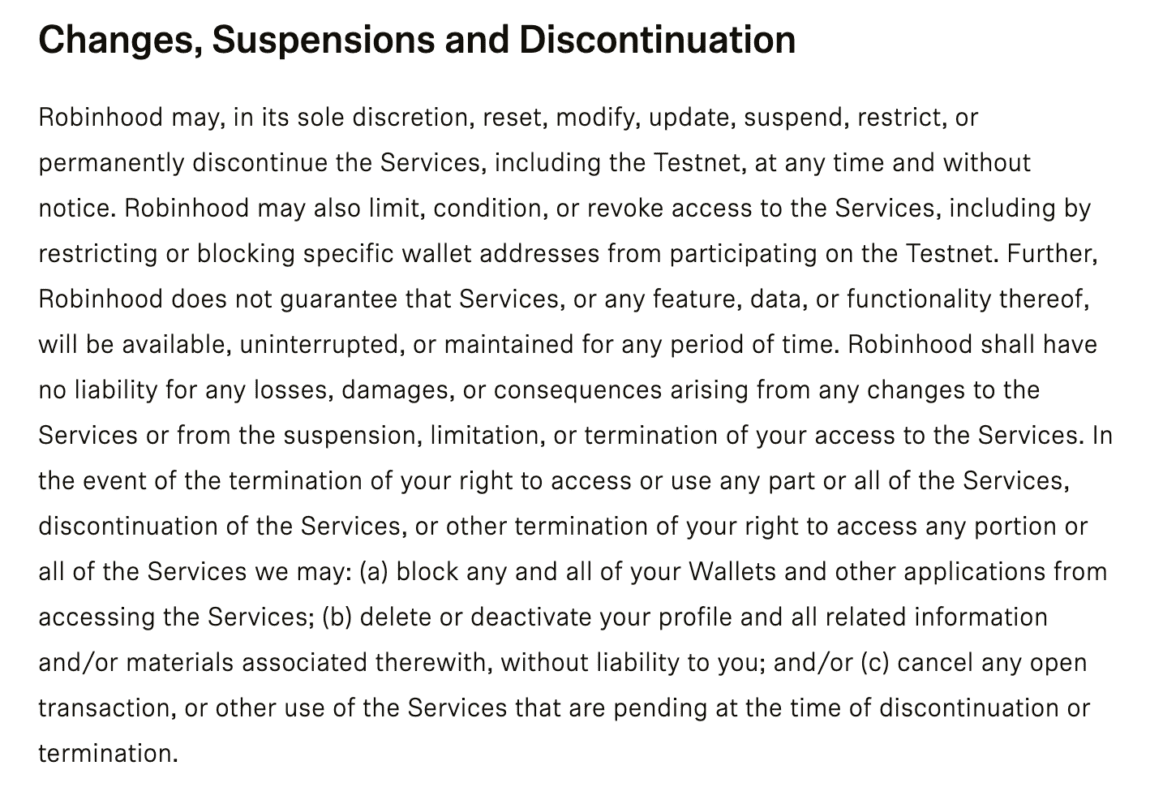 Changes, Suspensions and Discontinuation